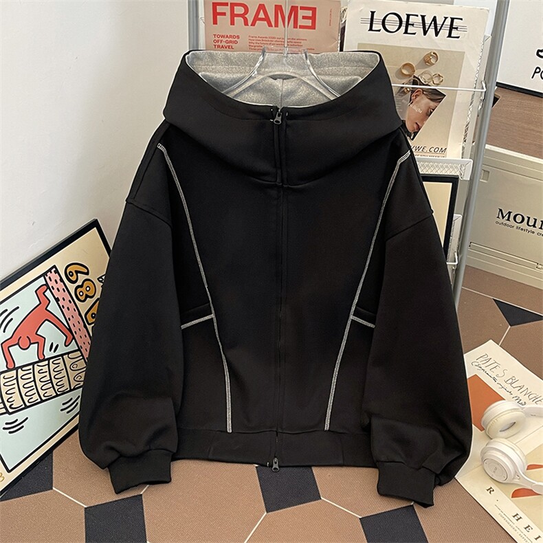 320克秋装连帽卫衣男宽松休闲开衫外套拼色帽衫XZ212-QWY3818-P48,女装短外套,星座212-1