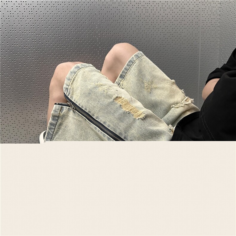 美式高街休闲牛仔裤个性小众休闲裤短裤A061-JM1734-P55控78图片