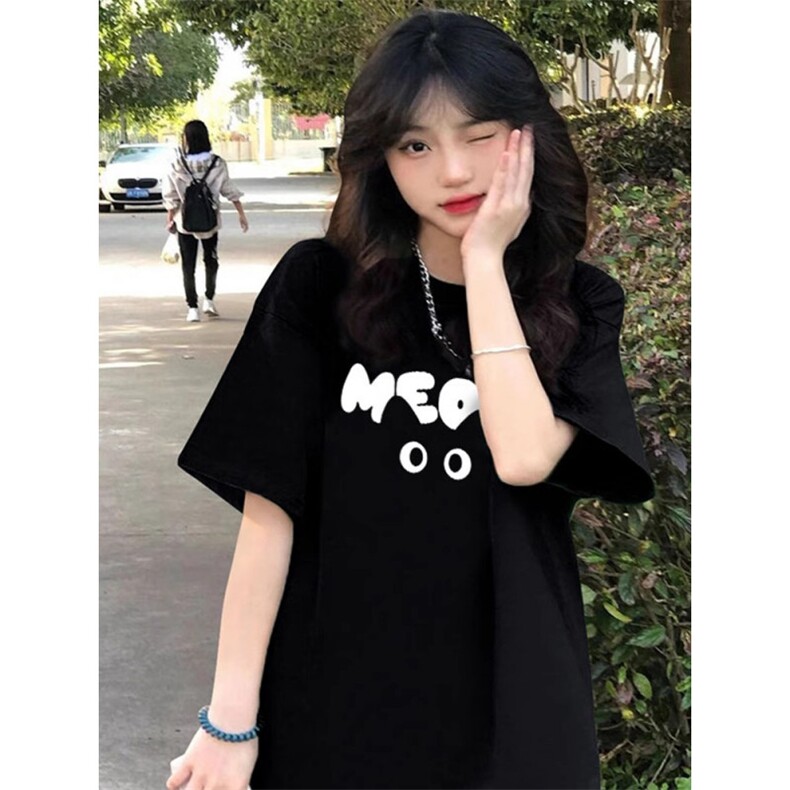 T0633-P25字母黑猫印花纯棉短袖学院风男女款宽松上衣，男装T恤，星座617A-2