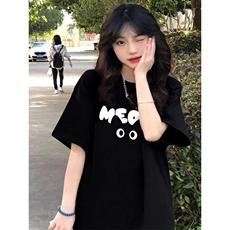 T0633-P25字母黑猫印花纯棉短袖学院风男女款宽松上衣，男装T恤，星座617A-2