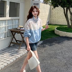 洋气百搭宽松时尚开衫上衣潮2025夏季新款蕾丝拼接防晒休闲外套女，女装短外套，浙宝203