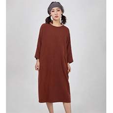 秋冬季新款女时尚百搭显瘦中长款纯色宽松连衣裙，女装连衣裙，盛鼎羊绒