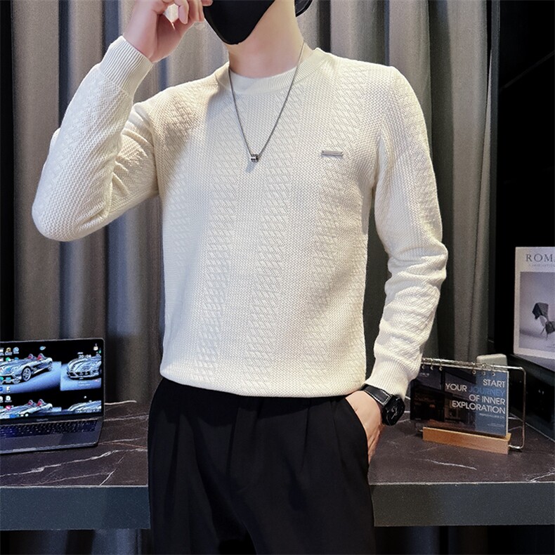 B216 MY5161 P65 2025秋冬装新款男士钢标圆领毛衣 社会小伙风图片