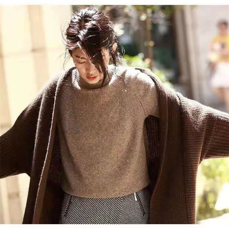 时尚百搭宽松显瘦长款针织开衫女羊毛衫外套,女装羊毛衫,千御纺羊绒