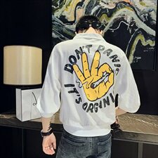 CS26P48黑色2021夏装精神小伙印花七分袖男装修身衬衫，男装衬衫，星座102A（原电商D309-1）