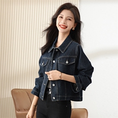 2023年春秋新款深蓝色正肩牛仔外套女长袖韩版显瘦夹克牛仔衣潮，女装短外套，梦懿尔