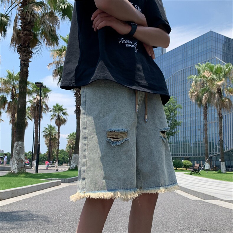 水洗破洞牛仔短裤男夏季美式痞帅休闲毛边炸街五分中裤D9122-p30,男装牛仔裤,星座1008