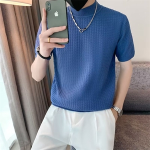 半高领痞帅网红短袖T恤男针织衫新款休闲男士打底衫修身半袖T3302