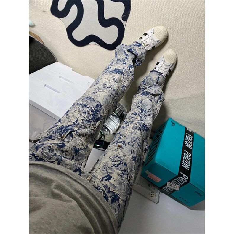 【有货】1197CC-特P76青花瓷牛仔裤男女设计感直筒裤子,男装牛仔裤,星座1007（原301D）
