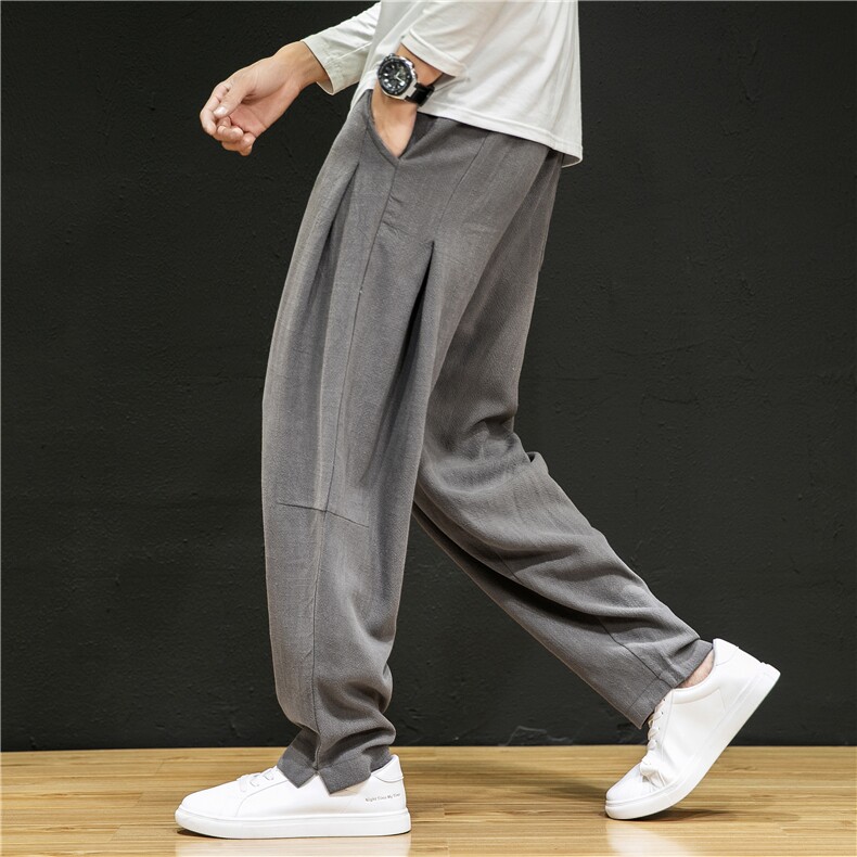 中国风男装亚麻休闲裤裤男复古大码棉麻哈伦裤子6008-1/K031/P75,男装休闲裤,电商A008