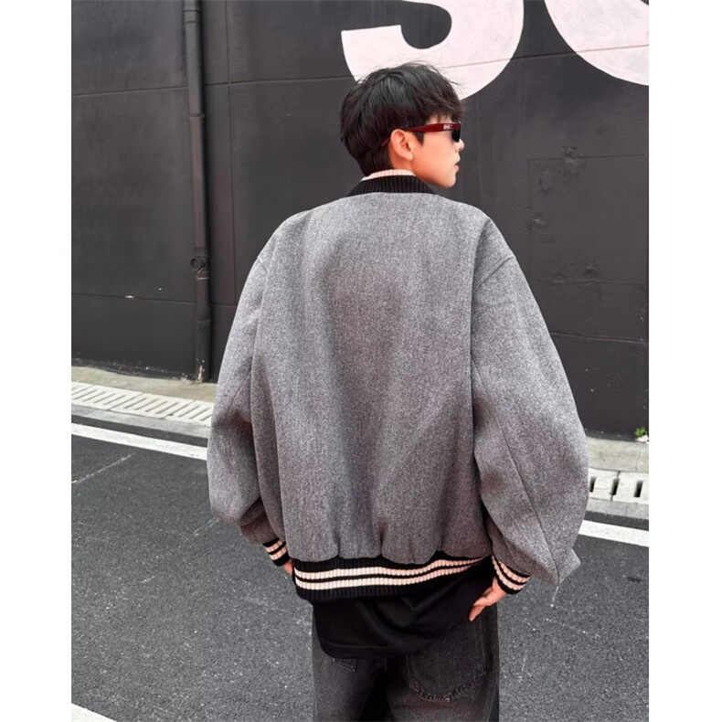 毛呢夹克男秋冬季潮牌高级感短款棉衣外套宽松复古棒球服W9339,男装夹克,星座506
