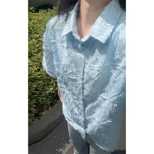 特批P35无差价夏季街头嘻哈毛边肌理感男宽松休闲短袖衬衫CD5499图片