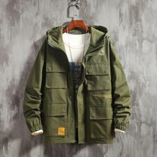 2021春秋季新款日系大码男多口袋工装外套休闲连帽夹克J969-P80，男装夹克，电商A001