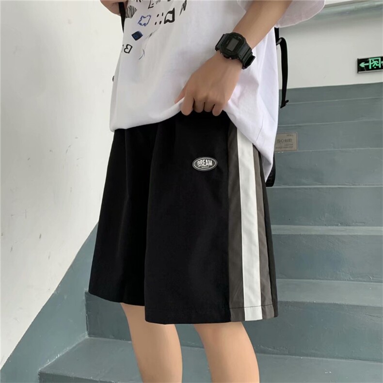 高腰运动短裤夏季薄款chic港风五分裤学生撞色阔腿中裤K1064-P25,男装休闲裤,星座512-2