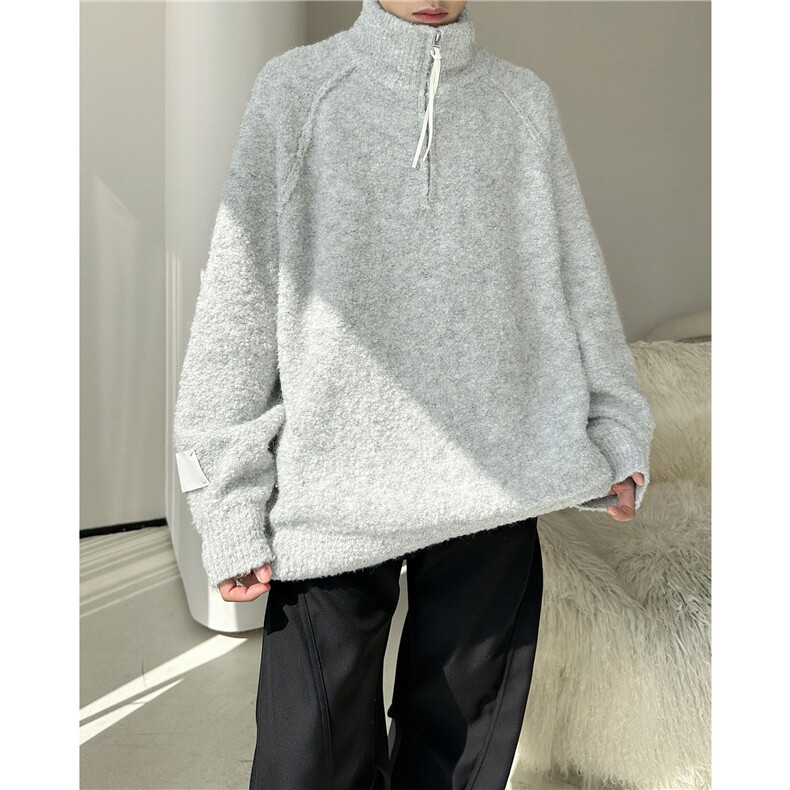 高端浅灰美式复古潮流拉链立领针织衫2026秋季新款男装毛衣MY9551，男装针织衫/毛衣，星座506