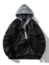 现货黑色PU皮棒球服外套秋冬棉服带帽可拆卸，男装棉衣，电商A105