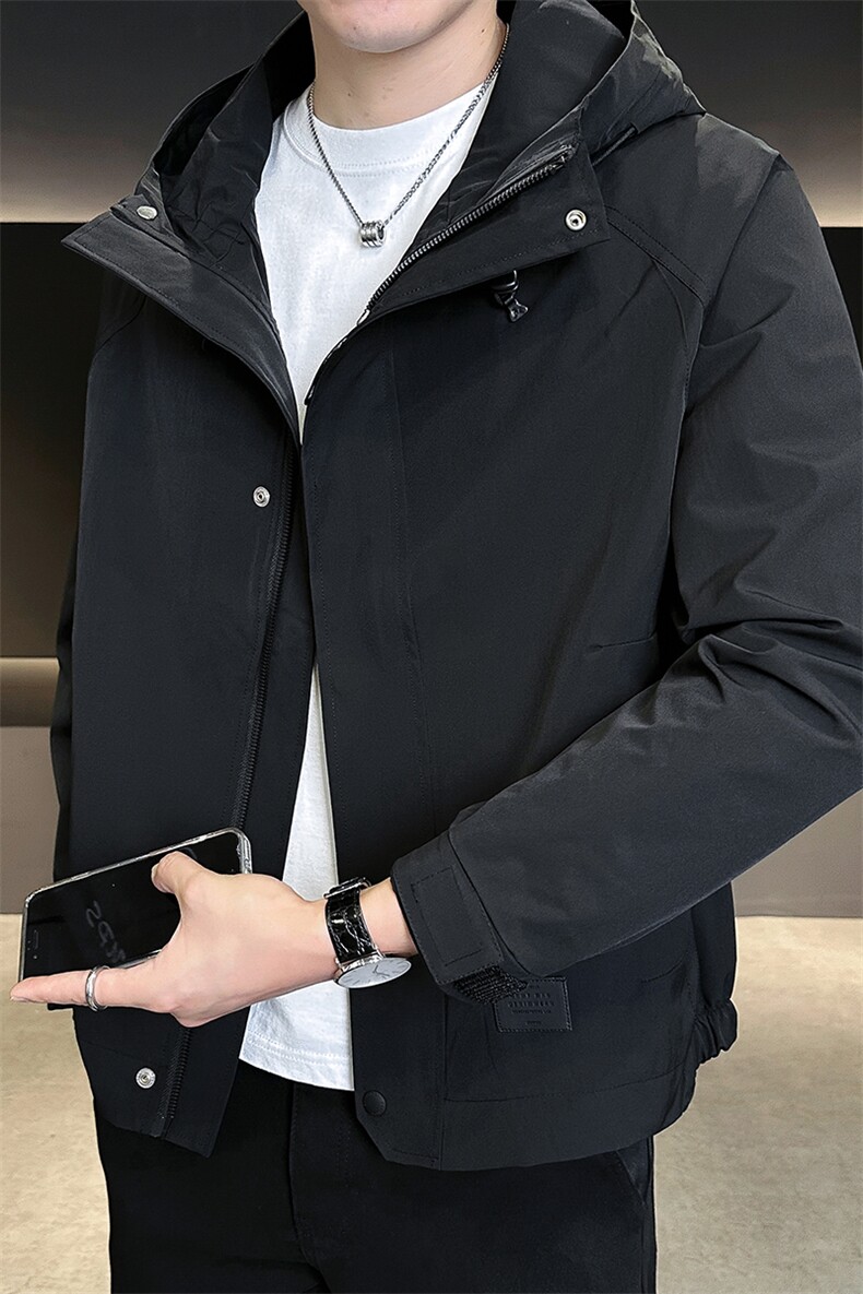 25017-M-3XL-P128店主风秋季新款纯色基础连帽冲锋衣夹克外套男,男装夹克,电商B255