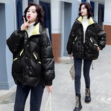 2021新款时尚撞色立领羽绒服修身显瘦保暖外套，女装羽绒服，奕薇雅