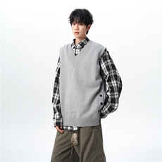 春秋季针织马甲搭配衬衫叠穿设计感V领毛衣日系慵懒背心9099P58，男装背心/马甲，电商B312