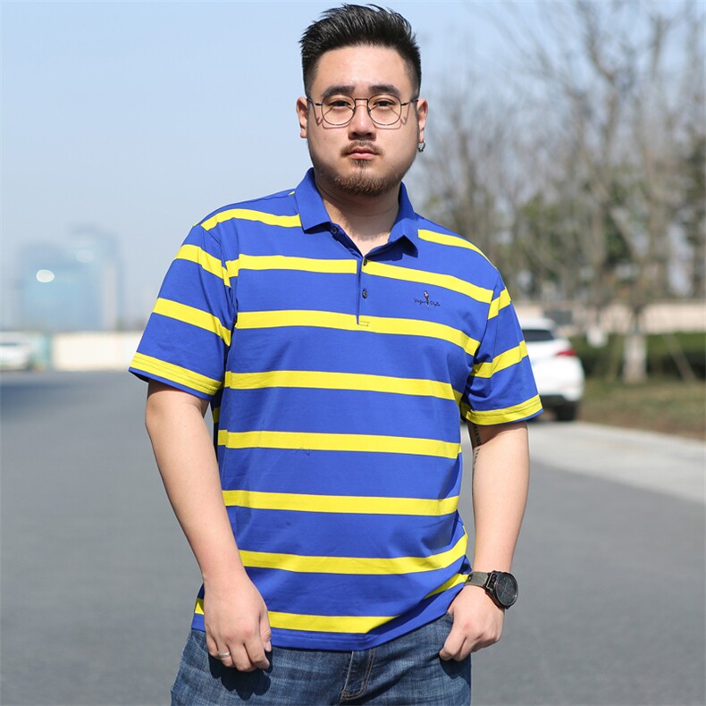 夏季男士短袖t恤翻领polo衫条纹宽松加肥大码半袖体恤丅5920款,男装T恤,星座802