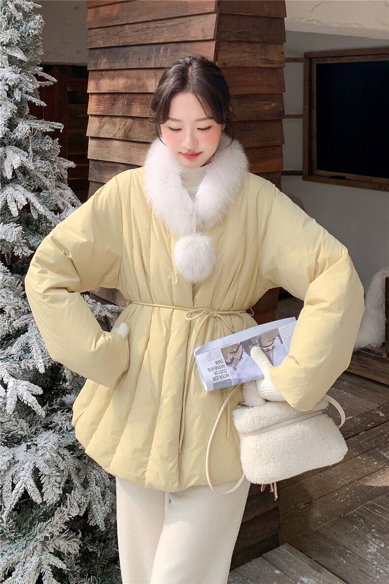 韩版圆领真毛领收腰超保暖白鸭绒羽绒服2C067-971-P298-K399,女装羽绒服,2C267