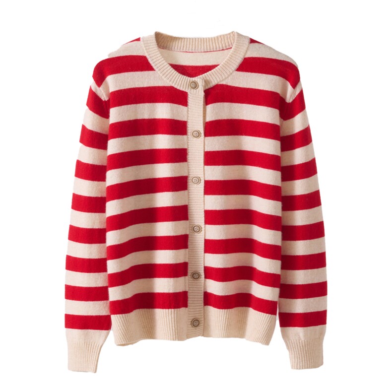 12针色道圆领开衫,女装羊毛衫,西欧羊绒