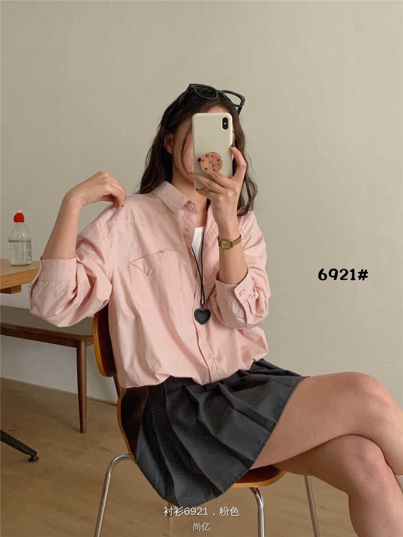 2025年夏季纯色百搭衬衣日常简约,女装衬衫,洛丽兰可