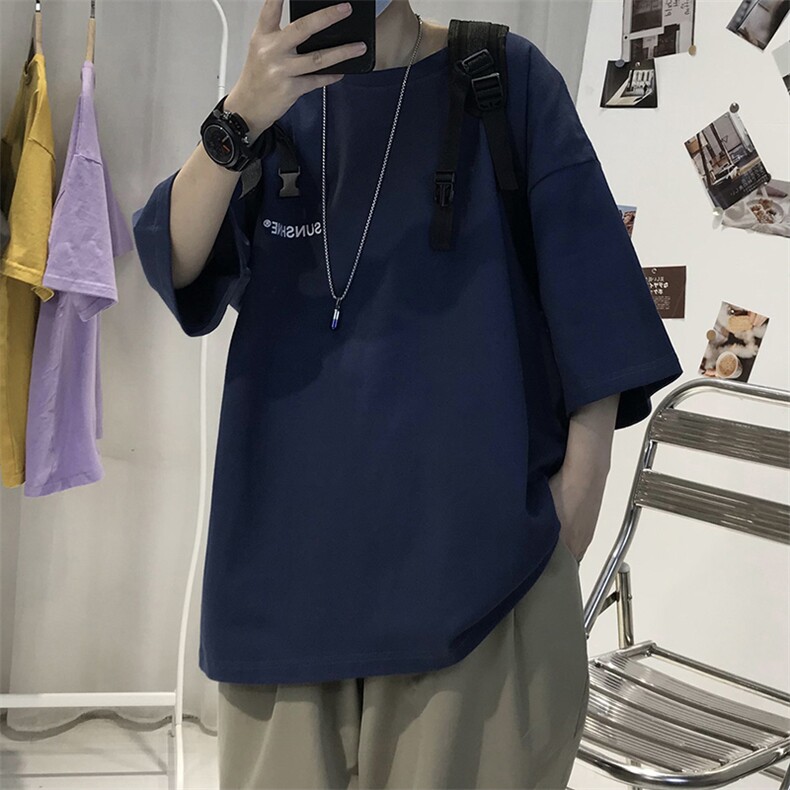 T06情侣中性男女夏圆领短袖宽松半袖T恤衫小字母印花支持定制印花,男装T恤,星座115A(原星座507）