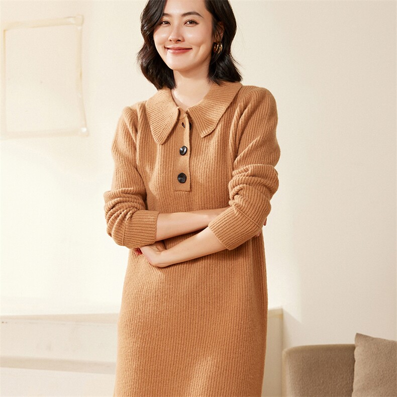 2024秋装新款翻领套头衫女中长款羊毛衫图片