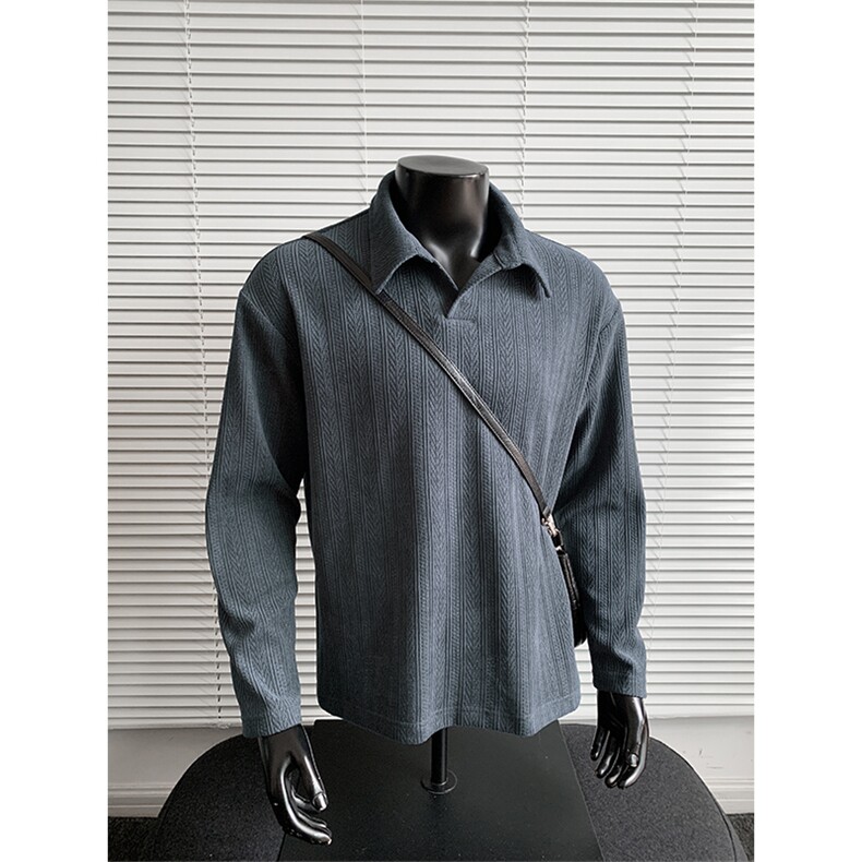 雪尼尔麦穗纹翻领纹理感长袖T恤男T24532特P33T24532J加绒特P38，男装T恤，电商A001-1