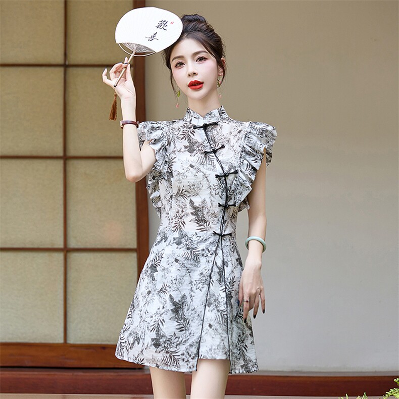 时尚套装女连衣裙气质2024夏季新款国风新中式盘扣短裤两件套,女装套装/套裙,布芭啦
