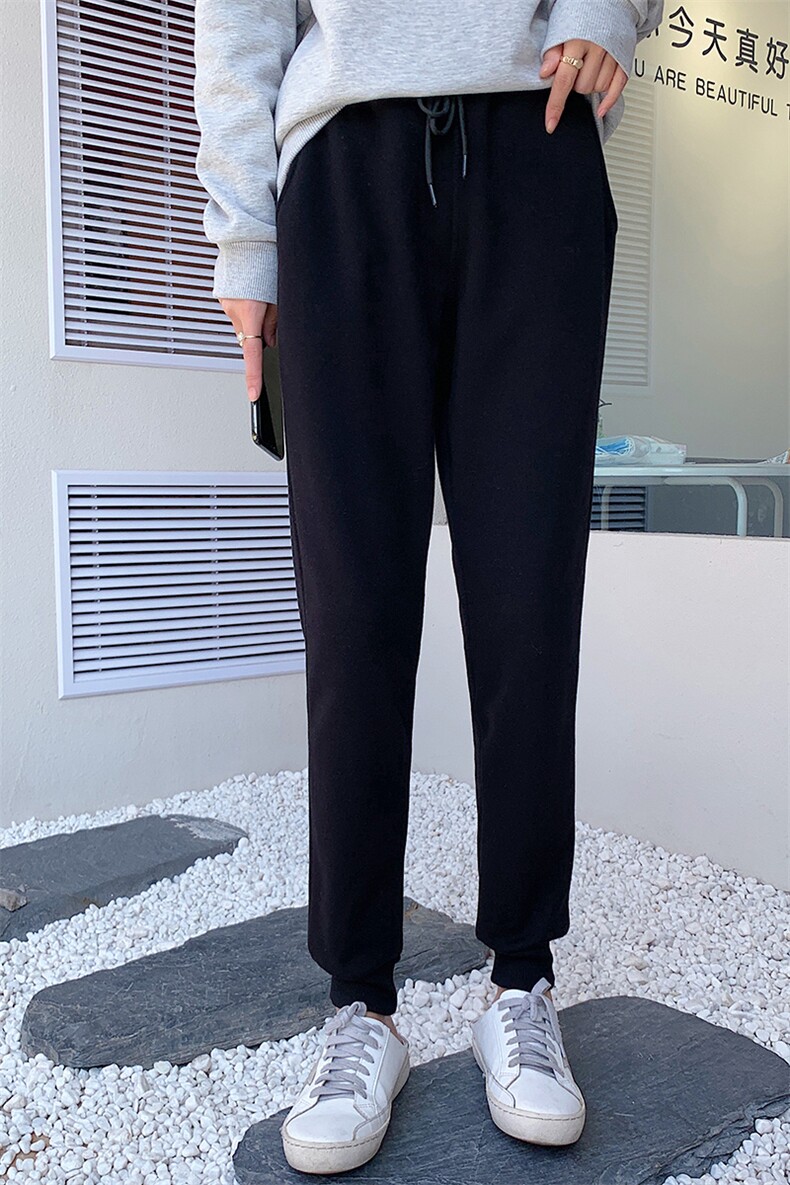 休闲运动裤女春秋新款卫裤直筒针织纯棉裤子百搭束脚长裤纯色简约,女装休闲裤,佳绒高端店