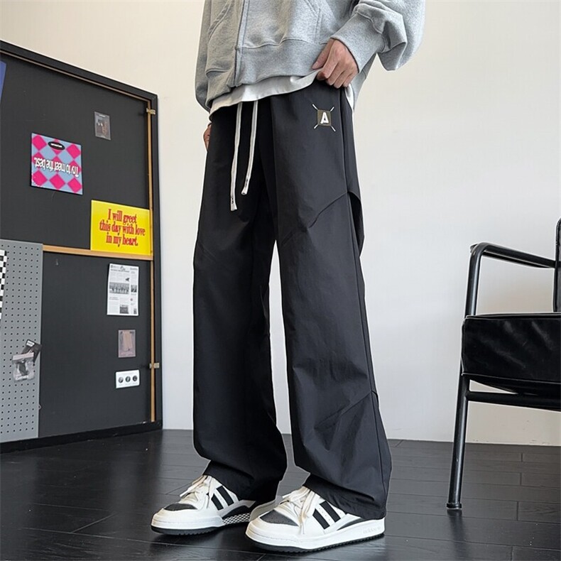春季潮流美式高街垂感褶皱设计宽松直筒长裤A436-857-P35,男装休闲裤,电商A436