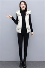 2020冬季拉链无袖直筒纯色连帽休闲口袋装饰棉马甲，女装棉衣/棉服，微微衣阁