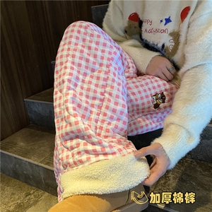 冬季新款加棉加厚保暖棉裤亮色格子宽松休闲裤B315-K912-P65控88图片