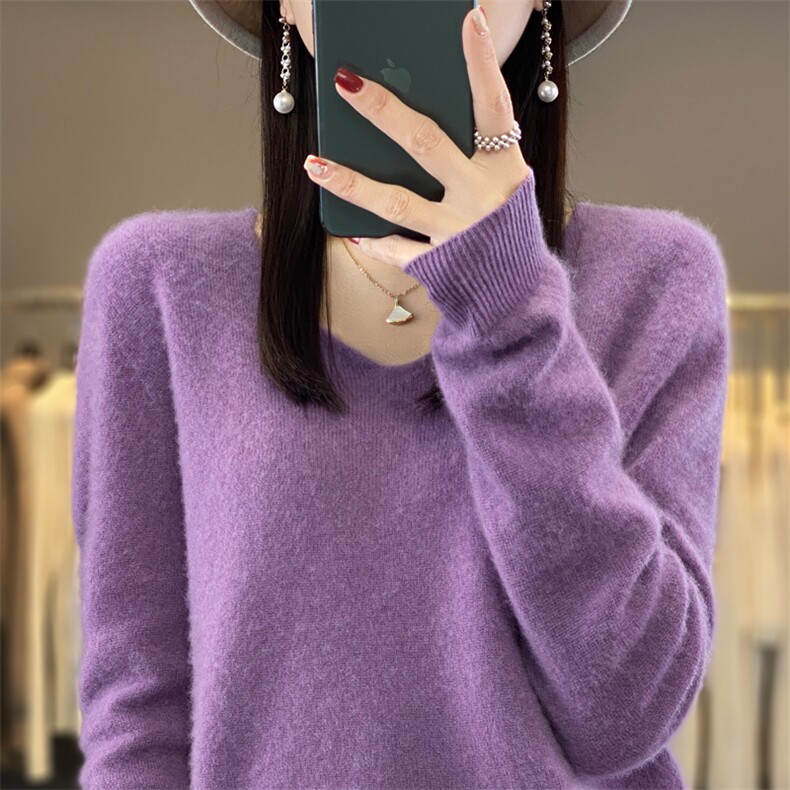 秋冬新款羊毛衫女堆堆高领卷边宽松亮丝毛衣针织羊绒打底衫图片