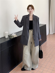 210-3283-P145-k208韩版灰色休闲西装2025年秋季图片
