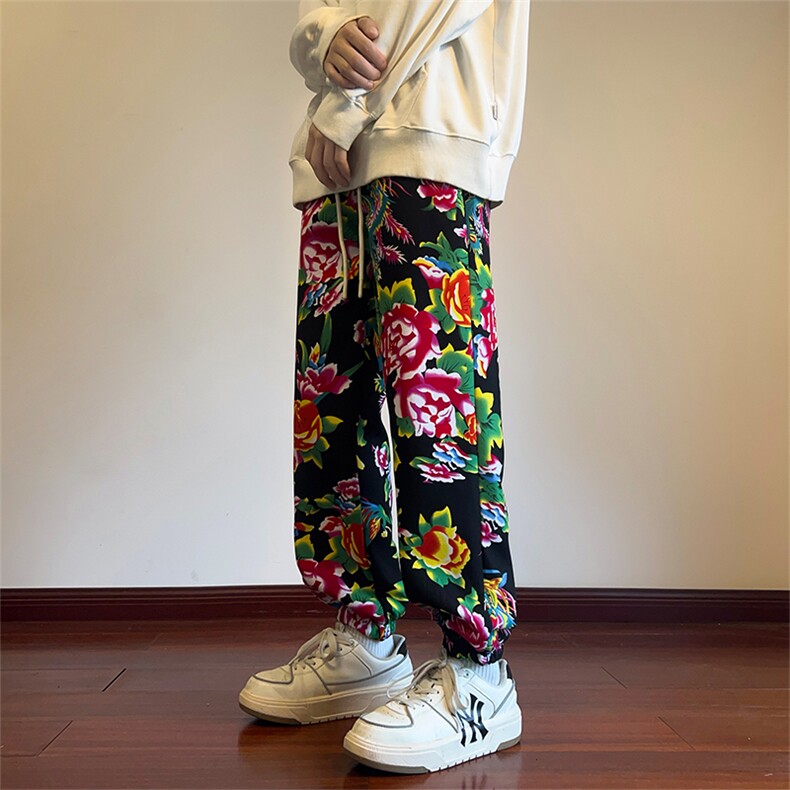 03春季新款东北大花裤新潮风束脚裤子XZ211-1-K2401-P50,男装休闲裤,星座211-1