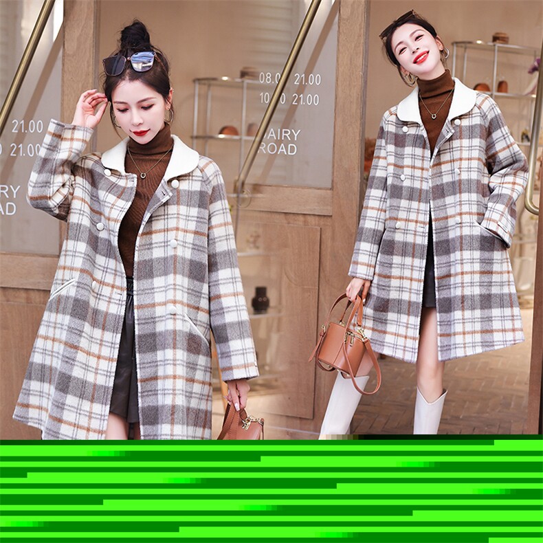 海军娃娃领格子双面羊绒大衣女秋冬独特好看高级感中长款毛呢外套，女装双面呢大衣，雅静靓衣