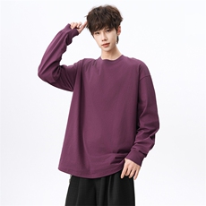 乌梅紫2026新款男女同款高克重带螺纹纯棉长袖T恤A158-T333-P18，男装T恤，电商A158