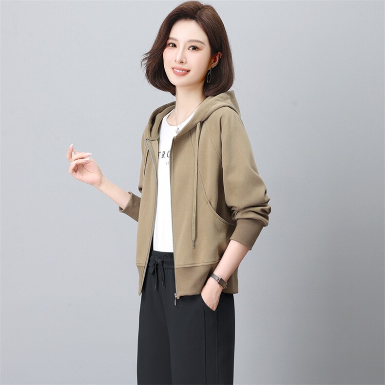 开衫卫衣女2025年春秋新款大码时尚洋气中年妈妈短款连帽休闲外套,女装卫衣/绒衫,璐依舞