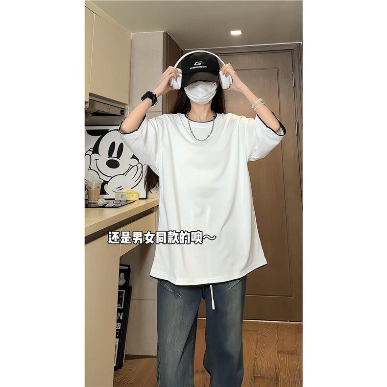 xZ116-T188-p20-控39M-5XL抖音拼接OVERSIZE 短袖二开恤夏季大码图片