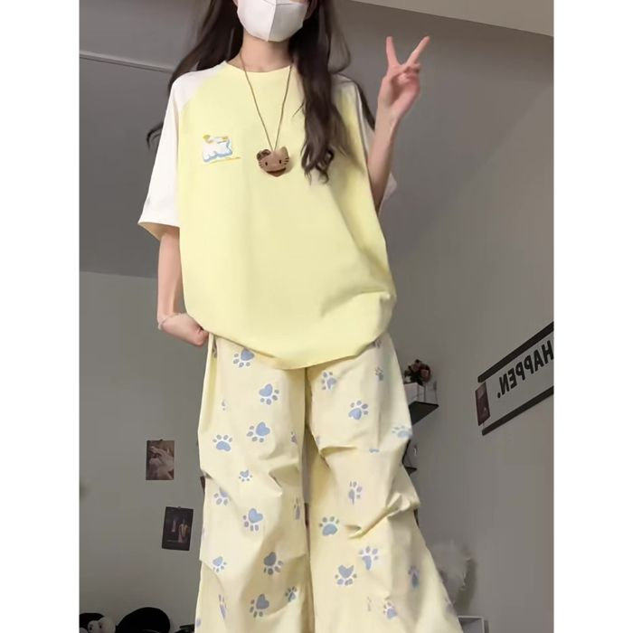 H0747-P35贴布刺绣螺纹领+包边拉肩甜美短袖T恤女图片