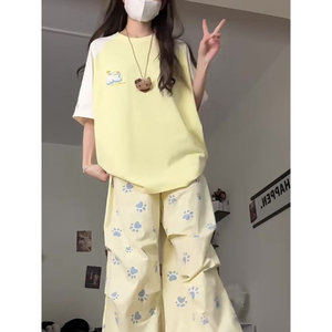H0747-P35贴布刺绣螺纹领+包边拉肩甜美短袖T恤女图片