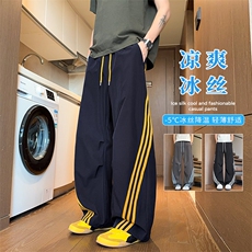 2026夏季新款拼接撞色三条杠宽松弯刀裤男K6735特P32建议零售价78，男装休闲裤，电商A001-1