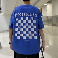 oversize休闲短袖t恤夏季潮棋盘格港风体恤TX162p28限价39，男装T恤，电商A089-1
