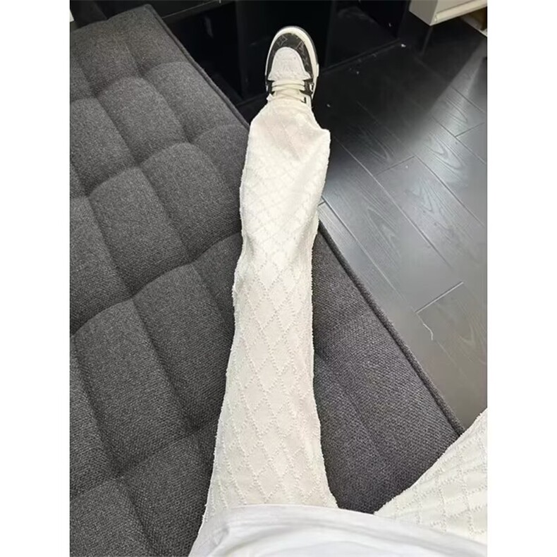 复古菱格提花满印直筒牛仔裤男春秋新款显瘦拖地阔腿长裤LA12-P45图片