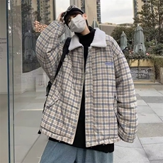 复古格子羊羔绒棉服男冬季ins潮牌宽松休闲加厚棉衣DM03P85，男装棉衣，星座1116-2