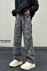 直筒裤原宿迷彩休闲裤男女美式高街潮牌长裤NK038-P50，男装休闲裤，电商D202-1