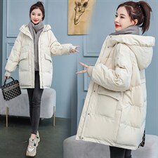 2020冬季新款优雅时尚气质中长款连帽保暖舒适棉衣，女装棉衣/棉服，千千佰惠